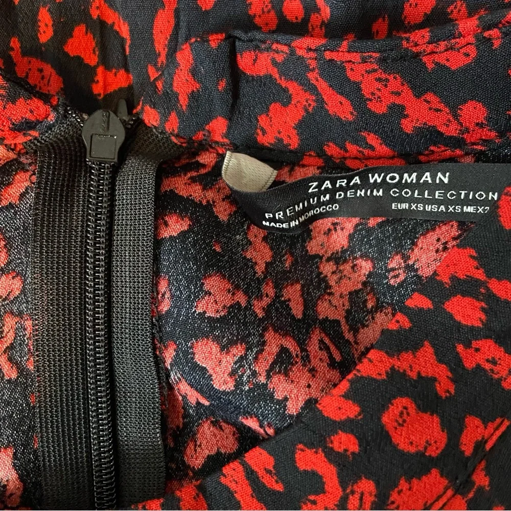 NWOT Zara Red and Black Leopard Animal Print Ruffle Neck Dress